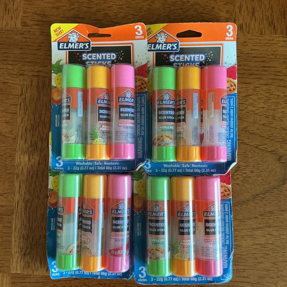 Elmers Scented Glue Sticks 4 Packs of 3 Washable Nontoxic Apple Watermelon Mango